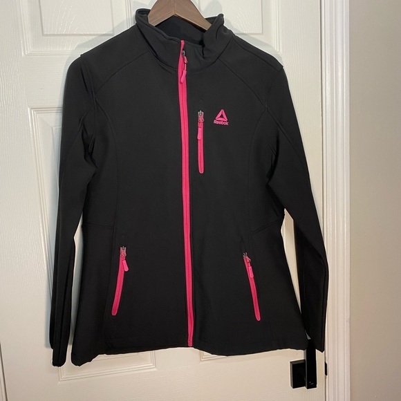 Reebok Jackets & Blazers - Reebok Women’s Softshell Jacket L Black Pink Full Zip Athletic Running Coat